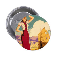 Destination: Hong Kong Retro Graphic Round Button