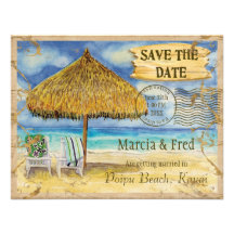 Destination Paradise, Tropical Beach Save the Date Personalised Announcement
