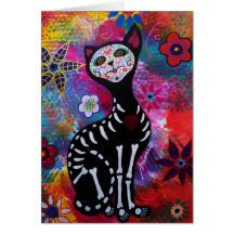 Dia de los Muertos Meow Cat by Prisarts Card