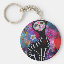 Dia de los Muertos Meow Cat by Prisarts Key Chain