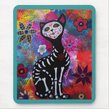 Dia de los Muertos Meow Cat by Prisarts Mousepad