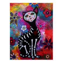 Dia de los Muertos Meow Cat by Prisarts Postcards