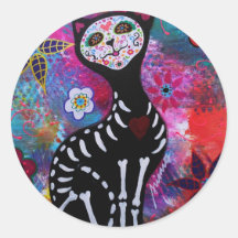 Dia de los Muertos Meow Cat by Prisarts Stickers