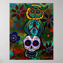 dia de los muertos skulls owl print