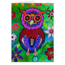 Dia de los Muertos talavera Wise Owl Greeting Card