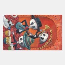 Dia de Muertos Musical Skeleton Band Rectangular Sticker
