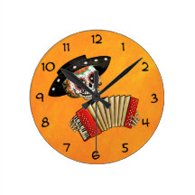 Dia de Muertos Skeleton Musician Round Clock