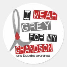 Diabetes I Wear Grey For My Grandson 37 Round Sticker