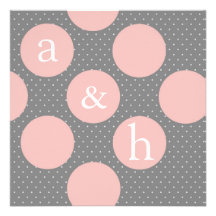Diagonal Circles - Save The Date Pink & Grey Custom Invitation