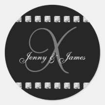 Diamond Crystal Monogram X Wedding Stickers Black