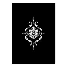 Diamond Damask, White on Black Business Card Templates