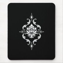 Diamond Damask, White on Black Mousepads