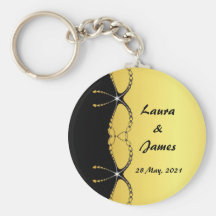 Diamond Jewel Chain Gold & Black Wedding Keyring Key Chain