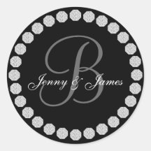 Diamond Monogram B Names Wedding Favour Labels Round Stickers