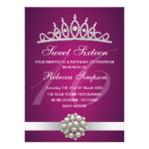 Diamond & Pearls Pink Tiara Birthday Invitation
