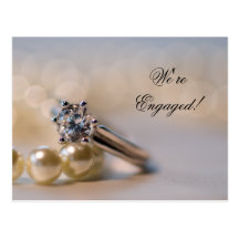 Diamond Ring and Pearls Engagement Announcement Postcards