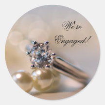 Diamond Ring and Pearls Engagement Envelope Seals Round Stickers
