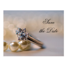 Diamond Ring and Pearls Save the Date Postcard