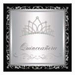 Diamond Tiara Black Damask Quinceanera Custom Invitation