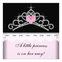 Diamond Tiara Pink Black Princess Baby Shower Invitation