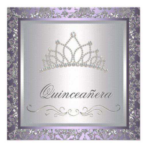 Diamond Tiara Purple Quinceanera Personalised Invitation