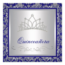 Diamond Tiara Royal Navy Blue Quinceanera Personalised Invitation