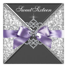 Diamonds Purple and Black Sweet 16 Birthday Party Custom Invitation