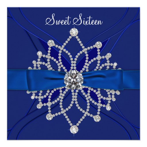 Diamonds Royal Blue Sweet Sixteen Birthday Party Invitation