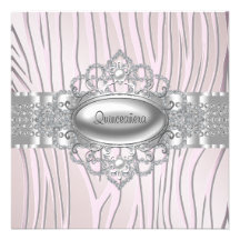 Diamonds Zebra Pink Quinceanera Invitations