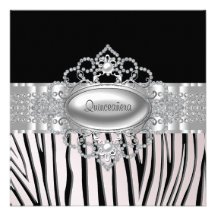Diamonds Zebra Pink Quinceanera Invitations