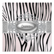 Diamonds Zebra Pink Quinceanera Invitations