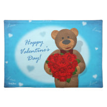 Dinky Bear with Heart of Roses Placemats