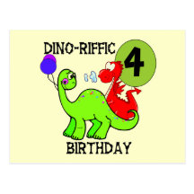 Dinosaur 4th Birthday Tshirts and Gifts Postcards