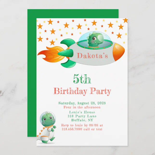 Dinosaur Astronaut Rocketship Boy Birthday Party I Invitation Zazzle