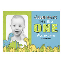 Dinosaur Boy First Birthday Party Invitations
