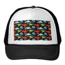 Dinosaur Designs Blue Red Green on Black Hats