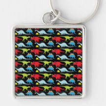 Dinosaur Designs Blue Red Green on Black Key Chains