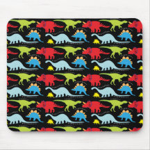 Dinosaur Designs Blue Red Green on Black Mouse Pads