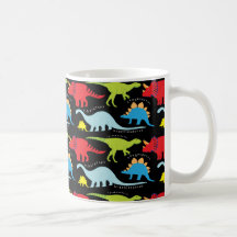 Dinosaur Designs Blue Red Green on Black Coffee Mugs