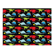 Dinosaur Designs Blue Red Green on Black Post Cards