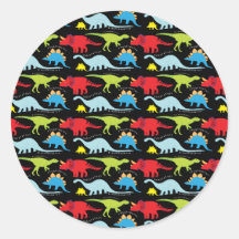 Dinosaur Designs Blue Red Green on Black Sticker
