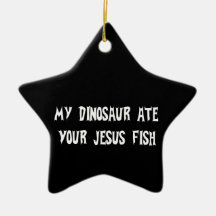 Dinosaur Eats Jesus Fish Christmas Ornaments