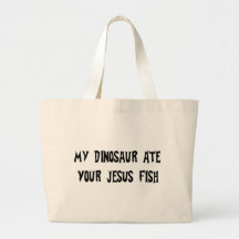 Dinosaur Eats Jesus Fish Tote Bags