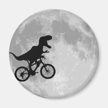 Dinosaur on a Bike In Sky With Moon Fridge Magnets