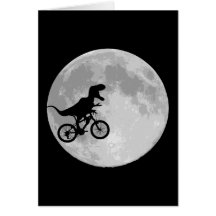 Dinosaur on a Bike In Sky With Moon Greeting Card