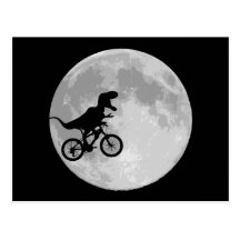 Dinosaur on a Bike In Sky With Moon Post Card