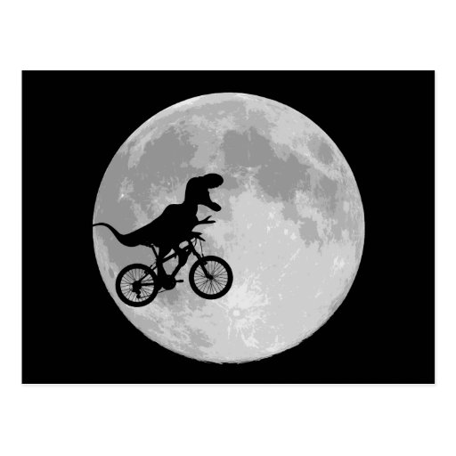 Dinosaur on a Bike In Sky With Moon Post Card