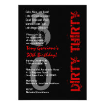 Dirty Thirty Birthday Black White Red Template Invites