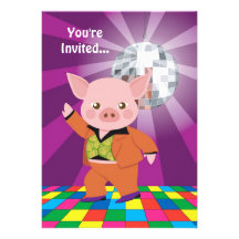 Disco Pig Personalised Invite