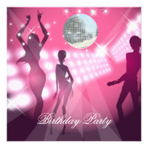 Disco Retro Pink Birthday Party Invitation